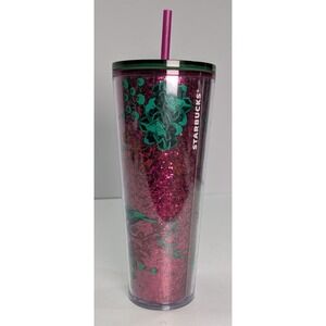Starbucks 2022 Holiday Sangria Glitter Tumbler Venti 24oz Berry Corsage Floral